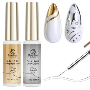 imageBeetles Red Gel Liner Nail Polish 7ml French Tip Gel Nail Polish Swirl Nails Art Paint for Thin French Tip Line Nails Art Soak off Uv Lamp Manicure Salon Gifts for WomenSilver Gold Set Gel Liner