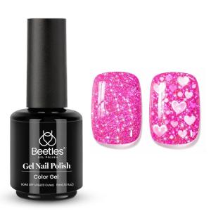 imageBeetles Sweet Crush Glow Pink Cat Eye Gel Nail Polish  15ML Valentines Gel Polish Glitter Pink Cat Eye with Heartshaped Magnet Shimmer Effect Soak Off UV Nail Art DIY Manicure Gifts for Women31Hot Pink Glitter