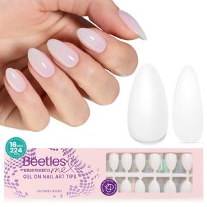 imageBeetles X Press Plus French Tips Press On Nails 16 Sizes 224 Pcs Pastel Short Almond Press On Nails Gel Nail Tips PreApplied Primer Base Coat Soak Off Uv Nail Extension Manicure Gift for WomenES Almond Milky White