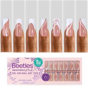 imageBeetles X Press Plus French Tips Press On Nails 16 Sizes 224 Pcs Pastel Short Almond Press On Nails Gel Nail Tips PreApplied Primer Base Coat Soak Off Uv Nail Extension Manicure Gift for WomenGL Square DesignBrown