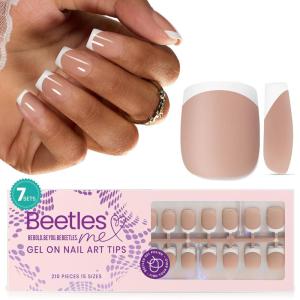 imageBeetles X Press Plus French Tips Press On Nails 16 Sizes 224 Pcs Pastel Short Almond Press On Nails Gel Nail Tips PreApplied Primer Base Coat Soak Off Uv Nail Extension Manicure Gift for WomenCS Square FrenchBrown