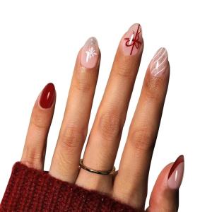 imageBeetles X Press Plus French Tips Press On Nails 16 Sizes 224 Pcs Pastel Short Almond Press On Nails Gel Nail Tips PreApplied Primer Base Coat Soak Off Uv Nail Extension Manicure Gift for WomenZS AlmondChristmas Bow