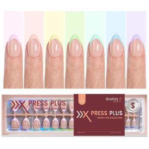 imageBeetles X Press Plus French Tips Press On Nails 16 Sizes 224 Pcs Pastel Short Almond Press On Nails Gel Nail Tips PreApplied Primer Base Coat Soak Off Uv Nail Extension Manicure Gift for WomenHS AlmondSpring French Tip 7 Colors