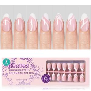 imageBeetles X Press Plus French Tips Press On Nails 16 Sizes 224 Pcs Pastel Short Almond Press On Nails Gel Nail Tips PreApplied Primer Base Coat Soak Off Uv Nail Extension Manicure Gift for WomenFS Almond DesignPink