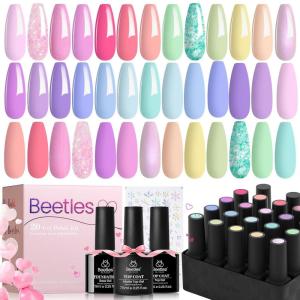 imagebeetles Gel Polish Set  EVeryday Muse Collection 20 Colors 15ML Pink Yellow Blue Spring Colors Gel Set with Base Top Coat Trendy Colors Uv LED Lamp Salon DIY at Home Nails Gifts for Women00 Pastel Paradise 20 Colors
