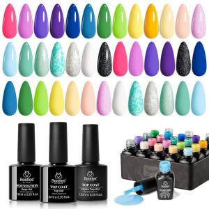 imagebeetles Gel Polish Set  EVeryday Muse Collection 20 Colors 15ML Pink Yellow Blue Spring Colors Gel Set with Base Top Coat Trendy Colors Uv LED Lamp Salon DIY at Home Nails Gifts for WomenPool Party Gel Polishors