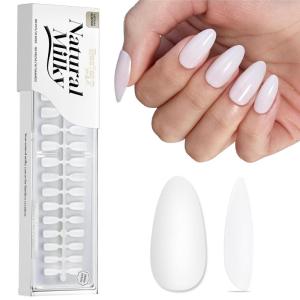 imageBeetles X Press French Tip Toenails  Charm French  Glossy Pink Short Square Press On Toe Nails  150 Pcs 15 Sizes Natural Salon Quality Gel Nail Tips For WomenEMedium Almond  Natural Milky White