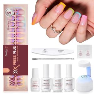 imageBeetles X Press French Tip Toenails  Charm French  Glossy Pink Short Square Press On Toe Nails  150 Pcs 15 Sizes Natural Salon Quality Gel Nail Tips For Women3S SquareFruity Cake French Kit