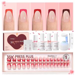 imageBeetles X Press French Tip Toenails  Charm French  Glossy Pink Short Square Press On Toe Nails  150 Pcs 15 Sizes Natural Salon Quality Gel Nail Tips For Women7S SquareRed French Kit