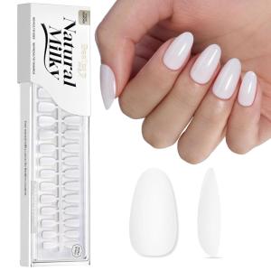 imageBeetles X Press French Tip Toenails  Charm French  Glossy Pink Short Square Press On Toe Nails  150 Pcs 15 Sizes Natural Salon Quality Gel Nail Tips For WomenDShort Oval  Natural Milky White