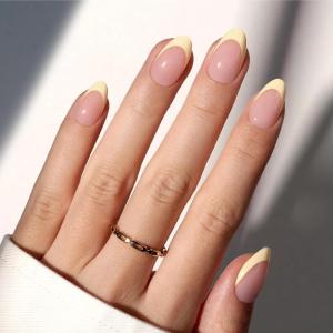 imageBeetles Yellow French Tips Press On Nails 160 Pcs Pastel Spring Press On Nails Short Almond Yellow Fake Nail Tips Soft Nail Gel False Nails Art DIY For Women5S Almond Yellow French