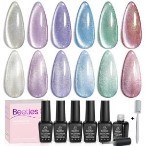 imageBeetles Cat Eye Gel Nail Polish Set 6 Colors Brown Purple Glitter Nude Sparkle Stunning Champagne Burgundy Gold lavender Magnetic Effect Nail U v Gel Polish Art Design Gifts for Women00Romantic Galaxy