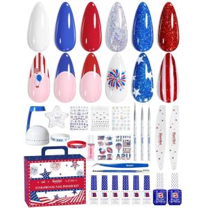 imageBeetles 4th of July Nails Gel Nail Polish Kit with U V Light 6 Colors Red White Blue Independence Day Nail Gift Set HEMAFree TPOFree Gel Polish Base Top Coat Stickers Nail Art Tools DIY for Women4th of July