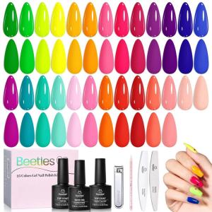 imageBeetles 4th of July Nails Gel Nail Polish Kit with U V Light 6 Colors Red White Blue Independence Day Nail Gift Set HEMAFree TPOFree Gel Polish Base Top Coat Stickers Nail Art Tools DIY for WomenNeon Summer