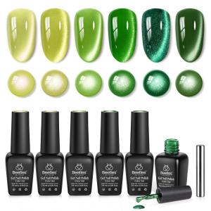 imageBeetles Green Spirit Cat Eye Gel Nail Polish Set  6 Colors Glitter Green Cat Eye Spring Gel Polish Kit Lime Emerald Olive Magnetic Shine Soak Off UV Manicure Gift for Women000Green Spirit