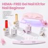 imageBeetles 22 Pcs HEMAFree Gel Nail Kit with U V Light  6 Color Pink Nude Red Pearl White Gel Polish Set Ethereal Glow GiftReady Package DIY Salon Portable Manicure Kit Mothers Day Gifts for WomenHemaFreeWhite and Pink