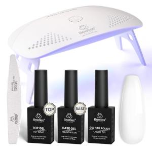 imageBeetles 2 Colors 8ML White Pink Gel Nail Polish Kit with U V Light 6 Pcs Gel Polish Set French Tip DIY Manicure Kit with Base amp Top Coat Nail File for Beginners Soak Off Gifts for Women0  1 ColorWhite