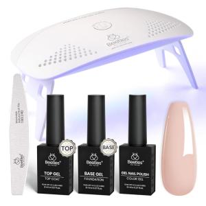 imageBeetles 2 Colors 8ML White Pink Gel Nail Polish Kit with U V Light 6 Pcs Gel Polish Set French Tip DIY Manicure Kit with Base amp Top Coat Nail File for Beginners Soak Off Gifts for Women01 ColorNude Set