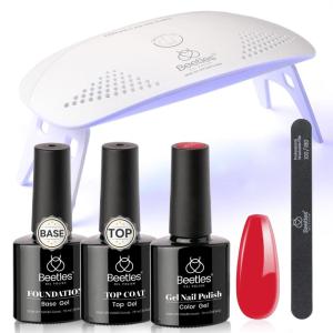 imageBeetles 2 Colors 8ML White Pink Gel Nail Polish Kit with U V Light 6 Pcs Gel Polish Set French Tip DIY Manicure Kit with Base amp Top Coat Nail File for Beginners Soak Off Gifts for Women0ColorRed