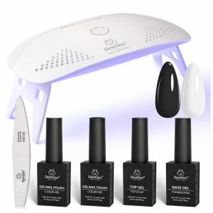 imageBeetles 2 Colors 8ML White Pink Gel Nail Polish Kit with U V Light 6 Pcs Gel Polish Set French Tip DIY Manicure Kit with Base amp Top Coat Nail File for Beginners Soak Off Gifts for Women2 ColorWhite and Black
