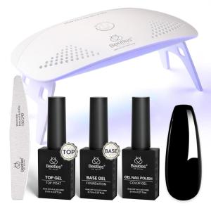 imageBeetles 2 Colors 8ML White Pink Gel Nail Polish Kit with U V Light 6 Pcs Gel Polish Set French Tip DIY Manicure Kit with Base amp Top Coat Nail File for Beginners Soak Off Gifts for Women0  1 ColorBlack