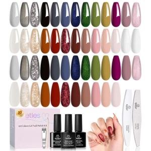 imageBeetles Deal Box Gel Nail Polish Kit with U V Light  32 Colors Studio Essentials Gel Polish 68 Pcs Nail Kit with TPO amp HEMA Free Base Coat Cat Eye Top Coat Home Salon DIY Nails Tools Gifts for Women0 Gilded Veil collection