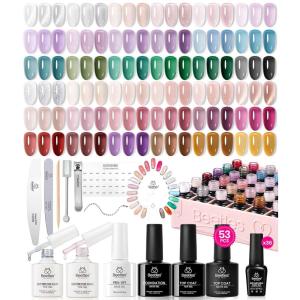 imageBeetles Deal Box Gel Nail Polish Kit with U V Light  32 Colors Studio Essentials Gel Polish 68 Pcs Nail Kit with TPO amp HEMA Free Base Coat Cat Eye Top Coat Home Salon DIY Nails Tools Gifts for Women01Crystal Ice Collection