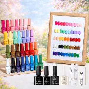imageBeetles Deal Box Gel Nail Polish Kit with U V Light  32 Colors Studio Essentials Gel Polish 68 Pcs Nail Kit with TPO amp HEMA Free Base Coat Cat Eye Top Coat Home Salon DIY Nails Tools Gifts for WomenSeasons Impressions Color Bottle Gel