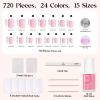 imageBeetles Press On Nails Kit  Chromatic Reverie  720Pcs 24 Colors Short Almond Press On Nails  15 Sizes French Glossy Glitter With Nail Glue amp Nail Tabs Stickers Fake Nails Kit Art For WomenFS SquareCandy Mix720PCS