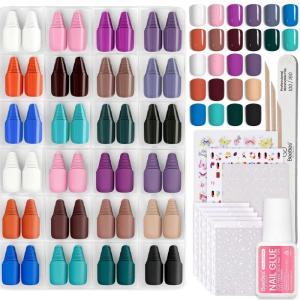 imageBeetles Press On Nails Kit  Chromatic Reverie  720Pcs 24 Colors Short Almond Press On Nails  15 Sizes French Glossy Glitter With Nail Glue amp Nail Tabs Stickers Fake Nails Kit Art For WomenHS SquavalChroma Pop576PCS