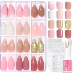 imageBeetles Press On Nails Kit  Chromatic Reverie  720Pcs 24 Colors Short Almond Press On Nails  15 Sizes French Glossy Glitter With Nail Glue amp Nail Tabs Stickers Fake Nails Kit Art For WomenES SquareCaramel Drift360PCS
