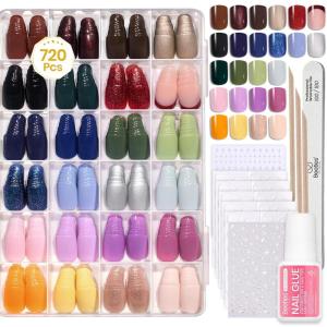 imageBeetles Press On Nails Kit  Chromatic Reverie  720Pcs 24 Colors Short Almond Press On Nails  15 Sizes French Glossy Glitter With Nail Glue amp Nail Tabs Stickers Fake Nails Kit Art For WomenIS SquareFunfetti720PCS