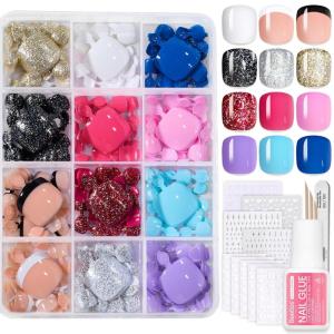 imageBeetles Press On Nails Kit  Chromatic Reverie  720Pcs 24 Colors Short Almond Press On Nails  15 Sizes French Glossy Glitter With Nail Glue amp Nail Tabs Stickers Fake Nails Kit Art For WomenGS SquavalToenails288PCS