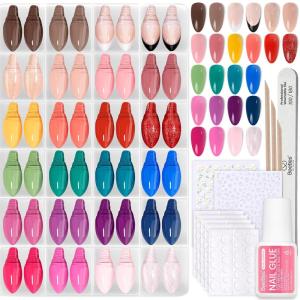 imageBeetles Press On Nails Kit  Chromatic Reverie  720Pcs 24 Colors Short Almond Press On Nails  15 Sizes French Glossy Glitter With Nail Glue amp Nail Tabs Stickers Fake Nails Kit Art For WomenBS AlmondRainbow Gleam720PCS