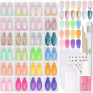 imageBeetles Press On Nails Kit  Chromatic Reverie  720Pcs 24 Colors Short Almond Press On Nails  15 Sizes French Glossy Glitter With Nail Glue amp Nail Tabs Stickers Fake Nails Kit Art For WomenCS AlmondChromatic Reverie720PCS