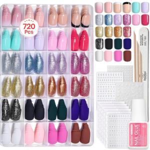 imageBeetles Press On Nails Kit  Chromatic Reverie  720Pcs 24 Colors Short Almond Press On Nails  15 Sizes French Glossy Glitter With Nail Glue amp Nail Tabs Stickers Fake Nails Kit Art For WomenGS SquavalPrism Pop720PCS