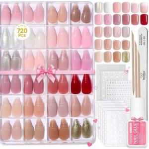 imageBeetles Press On Nails Kit  Chromatic Reverie  720Pcs 24 Colors Short Almond Press On Nails  15 Sizes French Glossy Glitter With Nail Glue amp Nail Tabs Stickers Fake Nails Kit Art For WomenDS SquareCreamy Drizzle720PCS