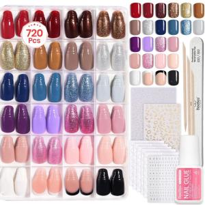 imageBeetles Press On Nails Kit  Chromatic Reverie  720Pcs 24 Colors Short Almond Press On Nails  15 Sizes French Glossy Glitter With Nail Glue amp Nail Tabs Stickers Fake Nails Kit Art For WomenIS SquareBubble Pop720PCS