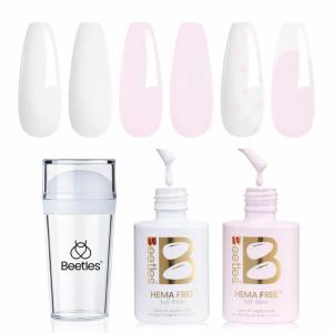 imageBeetles French Tip Gel Polish  Peach Mousse 15ML Full Size with French Tip Stamp Hema Free White Light Pink Gel Nail Polish Soak Off UV LED Lamp French Nail Kit Art for Summer Nails0Peach Mousse