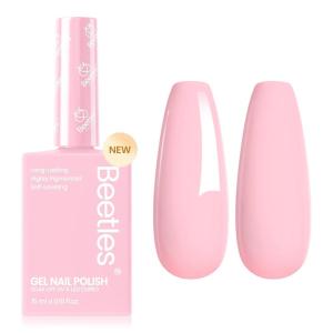 imageBeetles French Tip Gel Polish  Peach Mousse 15ML Full Size with French Tip Stamp Hema Free White Light Pink Gel Nail Polish Soak Off UV LED Lamp French Nail Kit Art for Summer NailsFairy Floss