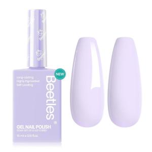 imageBeetles French Tip Gel Polish  Peach Mousse 15ML Full Size with French Tip Stamp Hema Free White Light Pink Gel Nail Polish Soak Off UV LED Lamp French Nail Kit Art for Summer NailsJ  Creme Purple  Lavender Haze