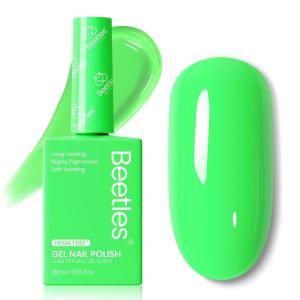imageBeetles French Tip Gel Polish  Peach Mousse 15ML Full Size with French Tip Stamp Hema Free White Light Pink Gel Nail Polish Soak Off UV LED Lamp French Nail Kit Art for Summer NailsH  Creme Green  HemaFree Aurora Green