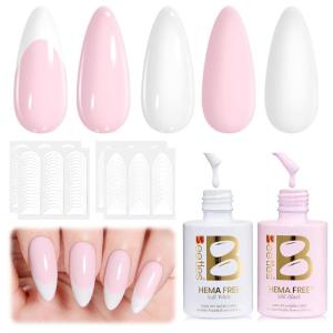 imageBeetles French Tip Gel Polish  Peach Mousse 15ML Full Size with French Tip Stamp Hema Free White Light Pink Gel Nail Polish Soak Off UV LED Lamp French Nail Kit Art for Summer Nails0Blush Moonlight