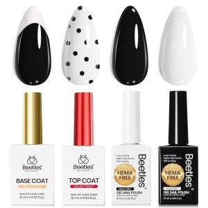 imageBeetles Milky White Gel Nail Polish  15ml Jelly Nude Gel Polish Base Color Nail Concealer Sheer Translucent Effect Soak Off UV LED French Nail Art Salon DIY Summer Manicure Gift for WomenQ  Creme Black  White  Twin Dialogue