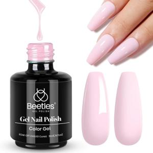 imageBeetles Milky White Gel Nail Polish  15ml Jelly Nude Gel Polish Base Color Nail Concealer Sheer Translucent Effect Soak Off UV LED French Nail Art Salon DIY Summer Manicure Gift for WomenB  Creme Pink  Barely Pink