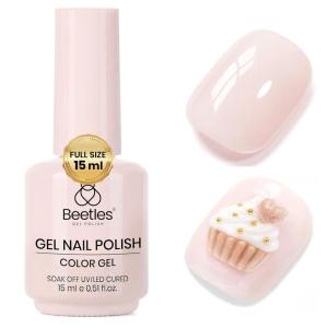 imageBeetles Milky White Gel Nail Polish  15ml Jelly Nude Gel Polish Base Color Nail Concealer Sheer Translucent Effect Soak Off UV LED French Nail Art Salon DIY Summer Manicure Gift for WomenCreamy Almond