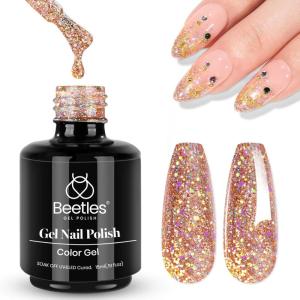 imageBeetles Milky White Gel Nail Polish  15ml Jelly Nude Gel Polish Base Color Nail Concealer Sheer Translucent Effect Soak Off UV LED French Nail Art Salon DIY Summer Manicure Gift for WomenL  Shimmery Gold  Dazzling Princess