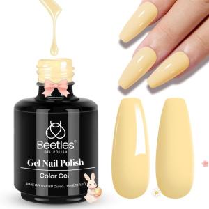 imageBeetles Milky White Gel Nail Polish  15ml Jelly Nude Gel Polish Base Color Nail Concealer Sheer Translucent Effect Soak Off UV LED French Nail Art Salon DIY Summer Manicure Gift for WomenK  Creme Yellow  Lemon Chiffon