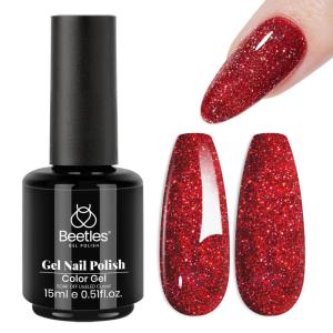 imageBeetles Milky White Gel Nail Polish  15ml Jelly Nude Gel Polish Base Color Nail Concealer Sheer Translucent Effect Soak Off UV LED French Nail Art Salon DIY Summer Manicure Gift for WomenC  Flakie Red  Red Reign