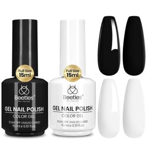 imageBeetles Milky White Gel Nail Polish  15ml Jelly Nude Gel Polish Base Color Nail Concealer Sheer Translucent Effect Soak Off UV LED French Nail Art Salon DIY Summer Manicure Gift for WomenBlack  White 2 Pcs
